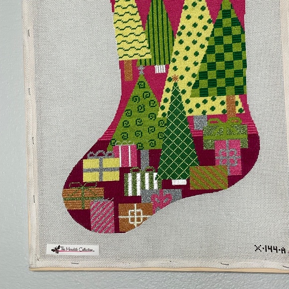 Needlepoint Oh Christmas Tree Pink  stocking On Canvas The Meredith collection - Picture 3 of 7